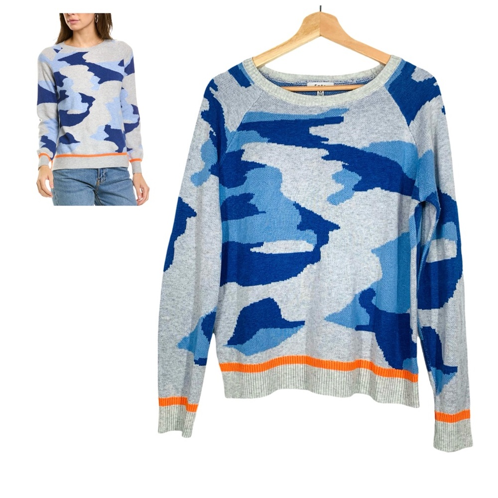 FATE Blue Gray Camo Wool Blend Crew Neck Sweater Long Sleeves Size Medium